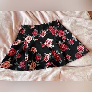 Forever 21 Black Skater Skirt with Pink Floral Design